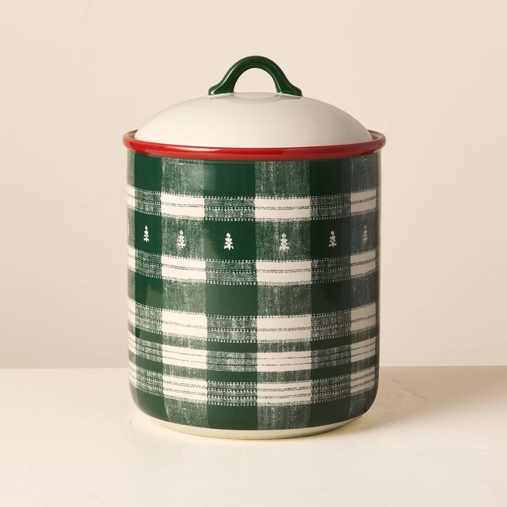 Stoneware Reactive Glaze Cookie Jar Green Plaid - Hearth & Hand Magnolia
